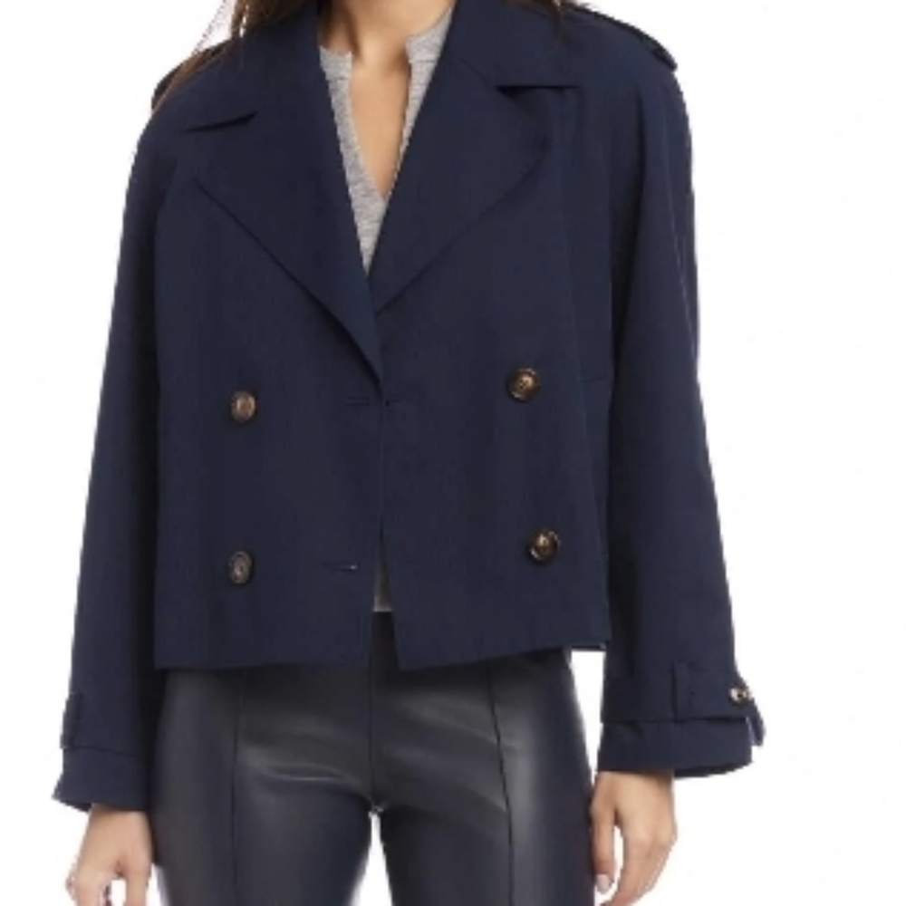 Navy blue cropped trench coat